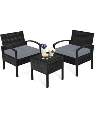 3 Piece Outdoor Patio Rattan Conversation Furniture Set Yard w/ Cushions & Coffee Table