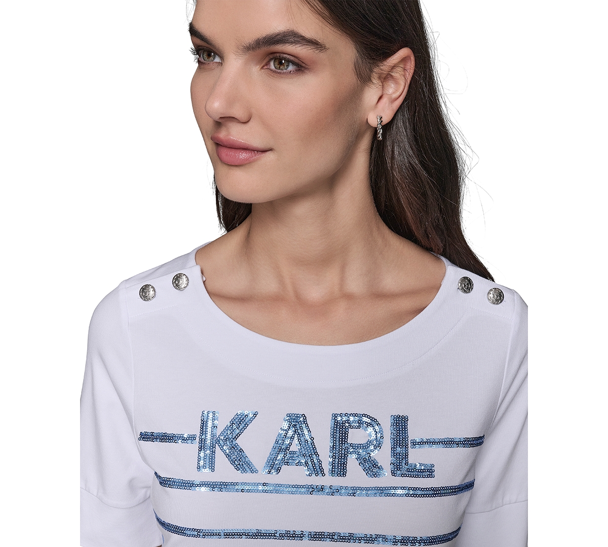 Karl Lagerfeld Women's Embellished Stripe Crewneck Tee In White,blue