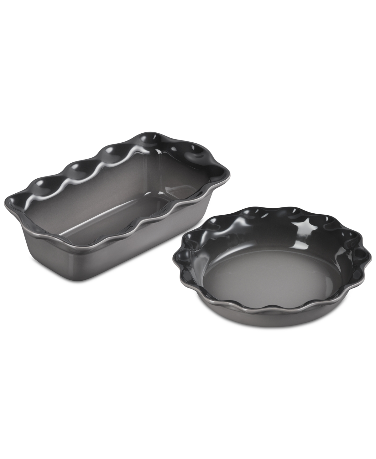 Le Creuset Stoneware Heritage Pie Dish & Fluted Loaf Pan Set In Oyster
