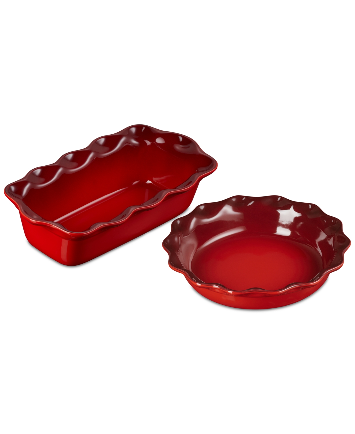 Le Creuset Stoneware Heritage Pie Dish & Fluted Loaf Pan Set In Cerise