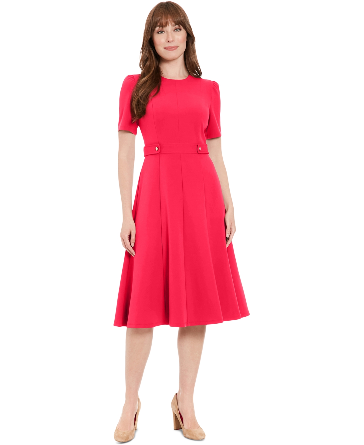 LONDON TIMES PETITE FIT & FLARE SCUBA CREPE MIDI DRESS 