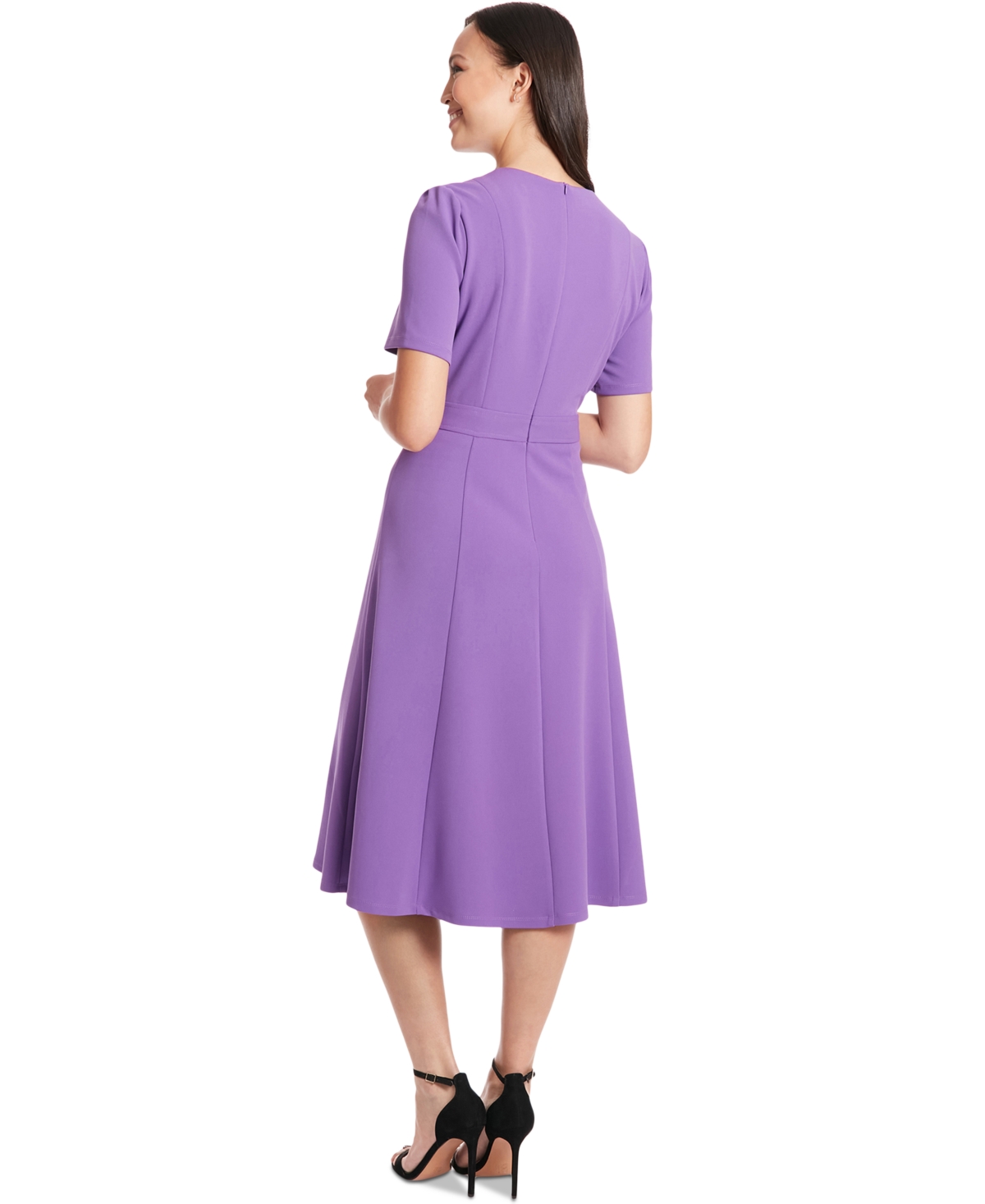 London Times Petite Fit & Flare Scuba Crepe Midi Dress