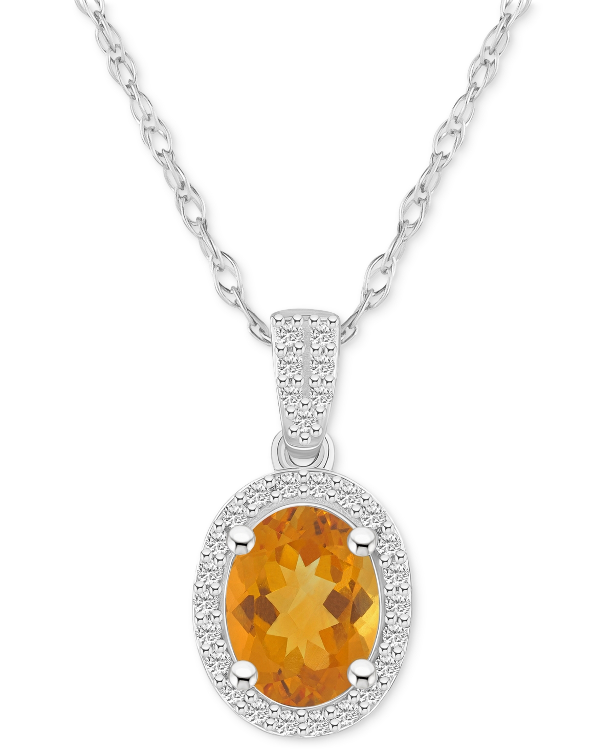 MACY'S LAB-CREATED EMERALD (1 CT. T.W.) & LAB CREATED WHITE SAPPHIRE (1/6 CT. T.W.) OVAL PENDANT NECKLACE I 