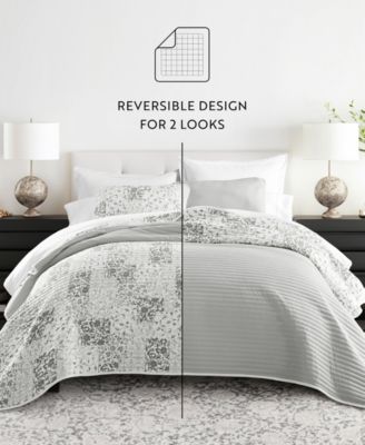 Scrolled Patchwork Reversible 3-Pc. Lightweight Quilt Set, Full/Queen