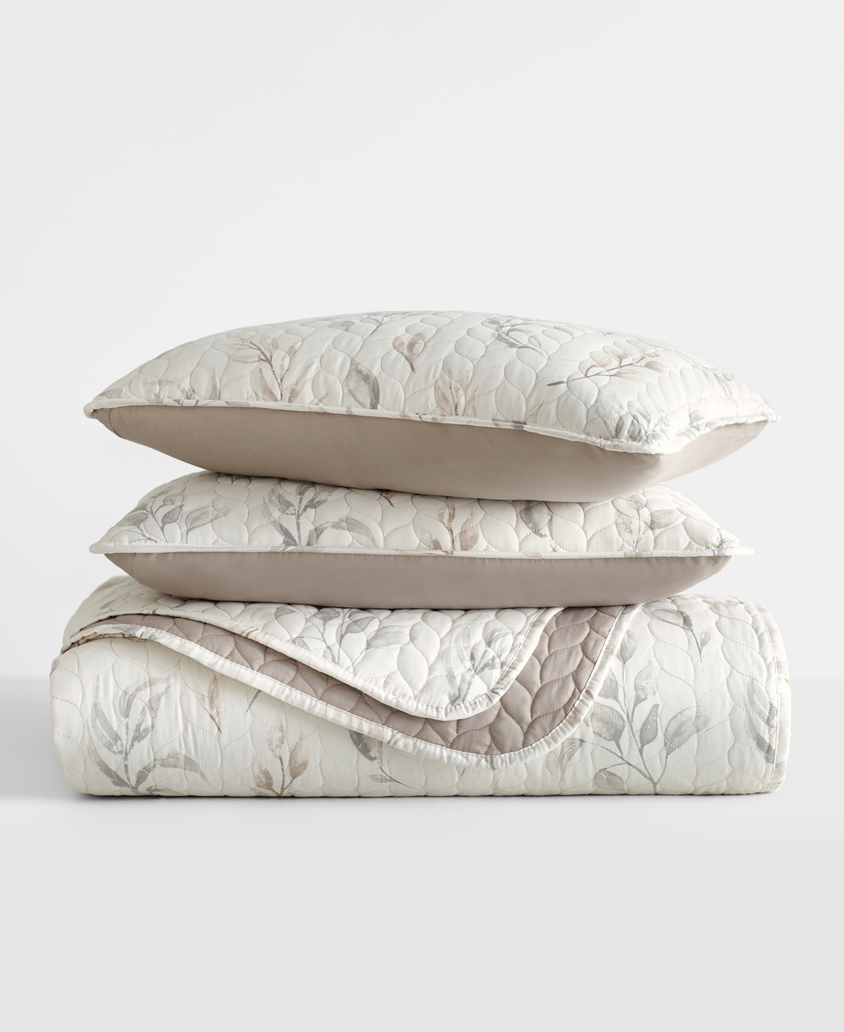 ienjoy Home Watercolor Leaves and Stripe Reversible -Pc. Lightweight Quilt Set