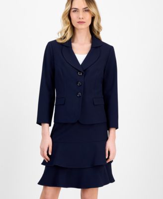Women's Tulip Collar Jacket & Tiered Skirt Suit Set, Regular & Petite