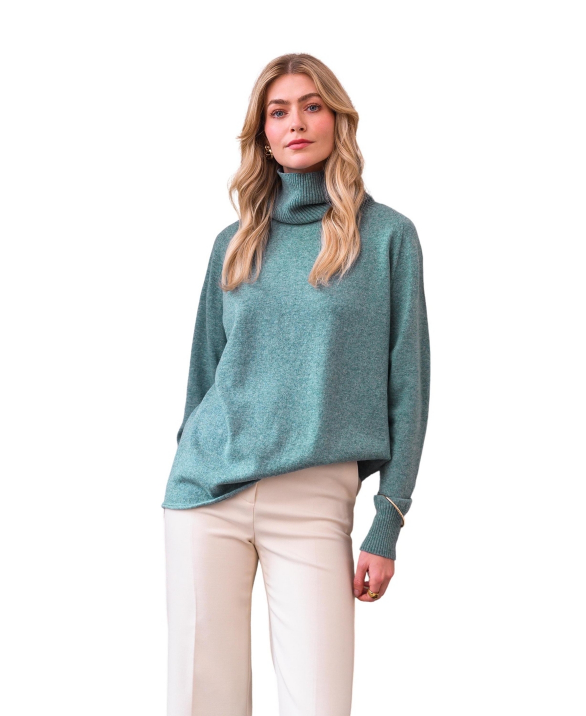 Women's Geelong Wool Slouch Turtleneck Sweater - Dark skylight