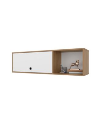 13.5" Natural Oak Roslyn Wall-Mounted Cabinet with Lift-Up Door, Open Compartments
