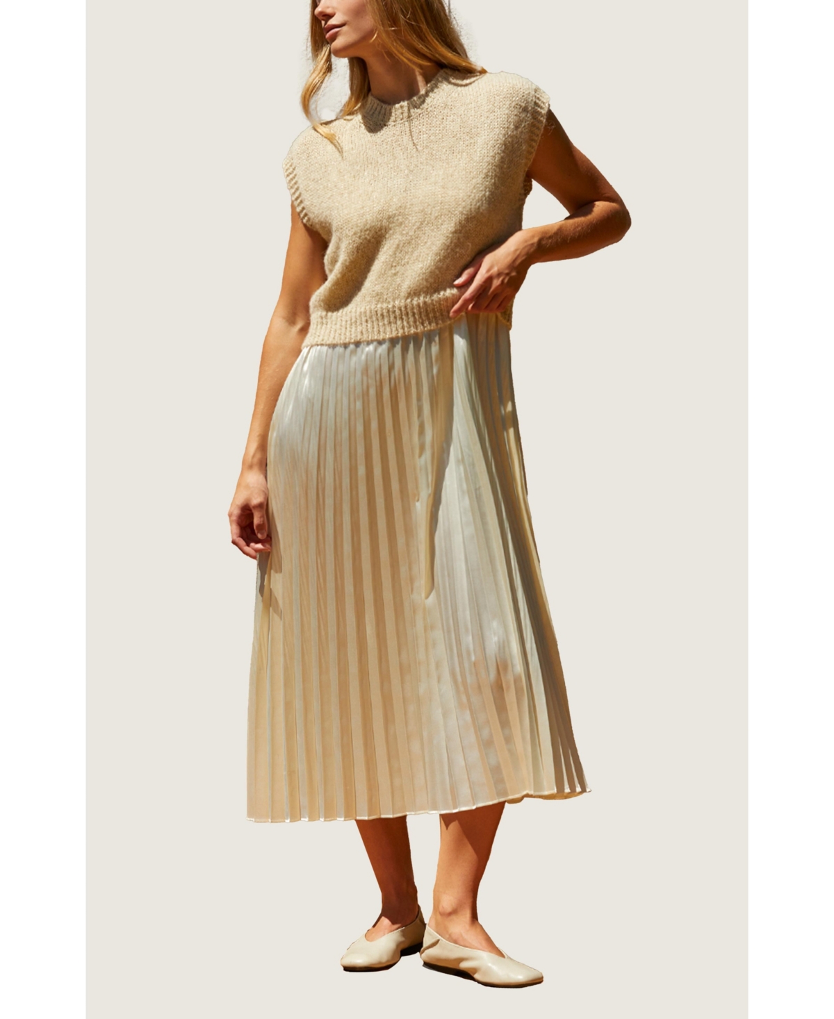 Women's Sharpe Twofer Sweater Top Dress - Beige/khaki + cream