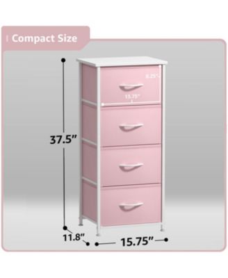 4 Drawers Chest Nightstand - Storage for Closet, Home, College Dorm - Features Steel Frame, Wood Top, & Fabric Bins