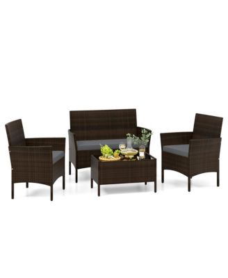 4 PCS Outdoor Wicker Furniture Set  Patio Rattan Conversation Set w/ Chair & Loveseat
