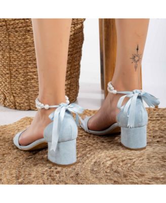 Illy Low Block Heel Sandals with Pearls