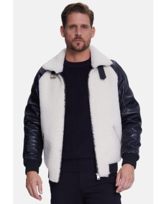 Big & Tall Shearling Jacket, Silky Black With White Curly Wool