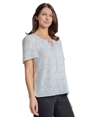 Petite Short-Sleeve Knit Eyelet Top