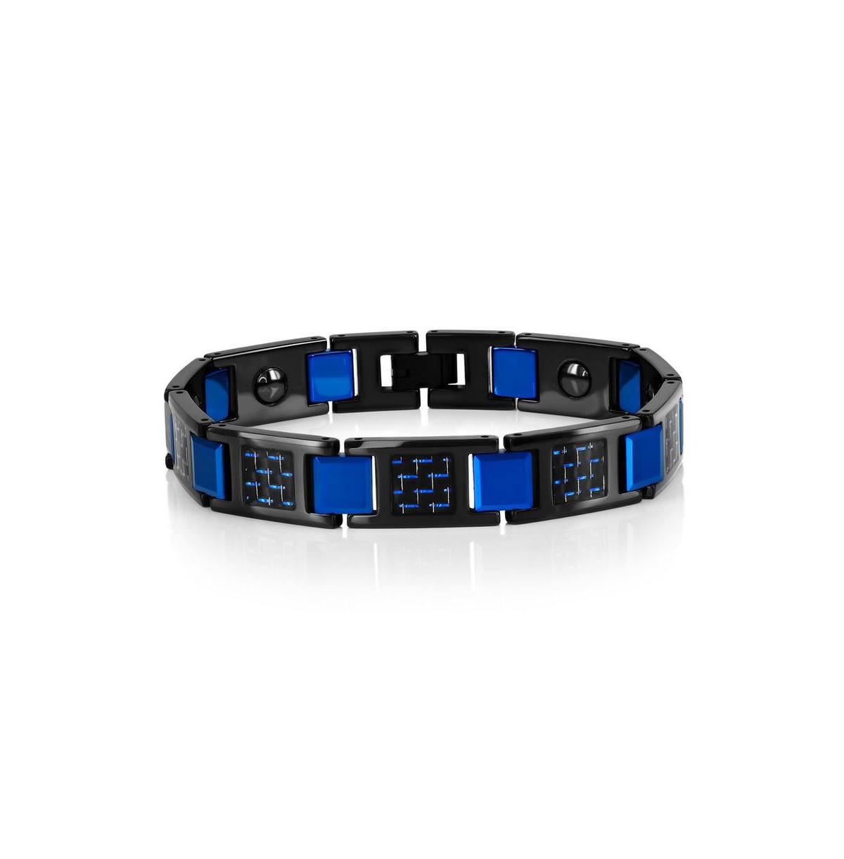 Magnetic Tungsten, Carbon Fiber Bracelet - Blue Plated - Blue