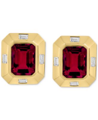 EFFY&reg; Garnet (3-3/4 ct. t.w.) & White Topaz (1/4 ct. t.w.) Stud Earrings in 14k Gold