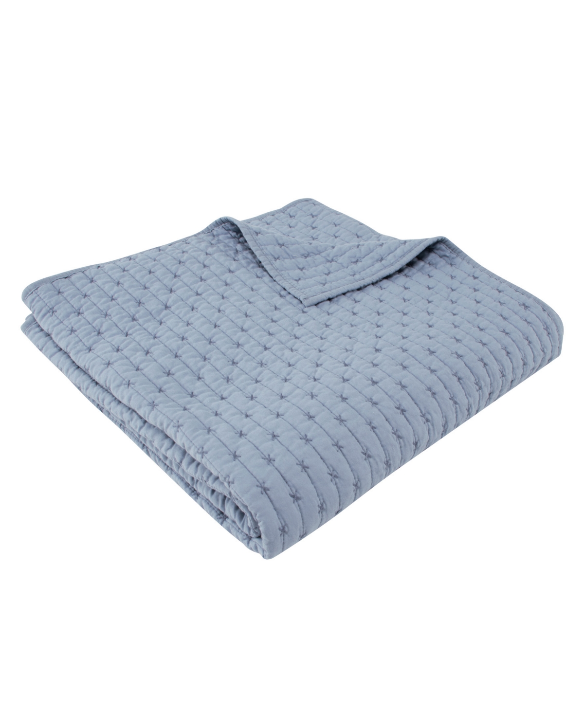 Levtex Cross Stitch Reversible Quilted Throw, 50" X 60" In Chambray