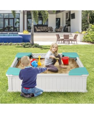 Kids Outdoor Sandbox with Oxford Cover and 4 Corner Seats
