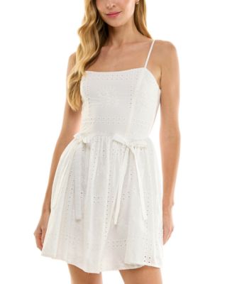 Juniors' Bow-Detail Eyelet Mini Dress