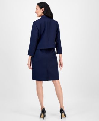 Women's 3/4-Sleeve Jacket And Belted Sheath Dress Suit Set, Regular & Petite 