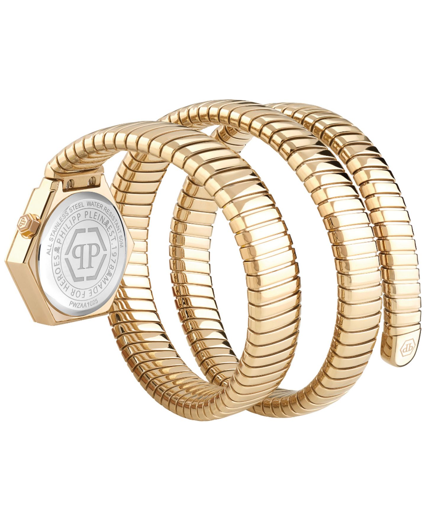 Женские часы Philipp Plein Snake Hexagon Gold Ion Plated Wrap Bracelet Watch 28mm — фото 3