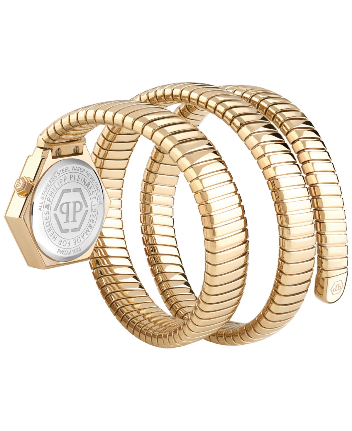 Philipp Plein Women's Snake Hexagon Gold Ion Plated Wrap Bracelet Watch 28mm In Ip Yellow Gold