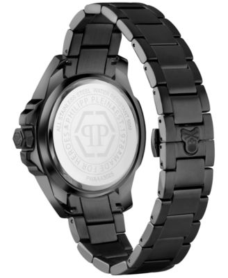 Men's The Skull Black Ion Plated Bracelet Watch 44mm