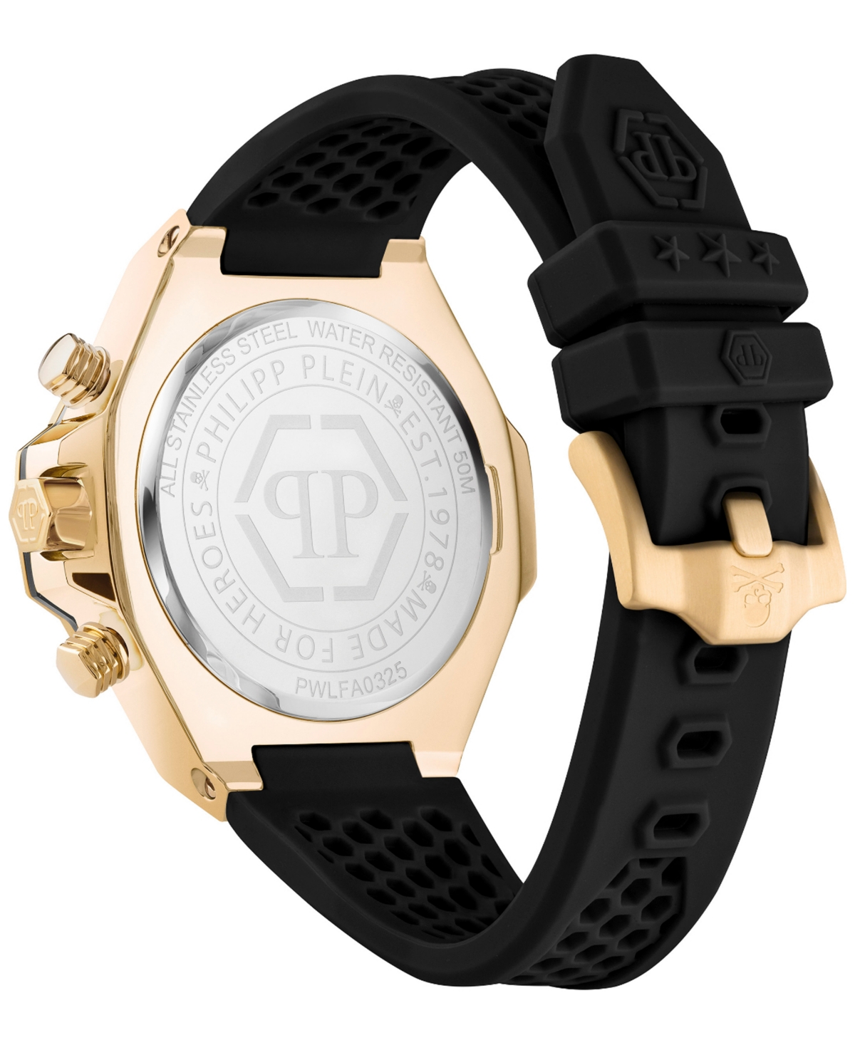 Philipp Plein Men's Chronograph Royal Black Silicone Strap Watch 46mm In Ip Yellow Gold