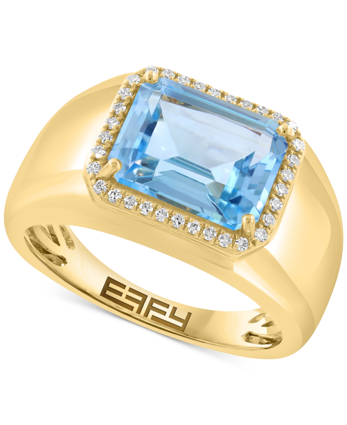 Effy Sky Blue Topaz (4-1/2 ct. t.w.) & Diamond (1/10 ct. t.w.) Halo Ring in 14k Gold-Plated Sterling Silver - Blue Topaz