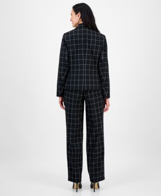 Women's Windowpane Check Notch Collar Pantsuit Set, Regular & Petite 