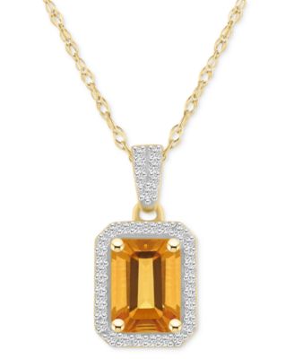 Garnet (1-7/8 ct. t.w.) & Lab-Created White Sapphire (1/5 ct. t.w.) Emerald-Cut Halo 18" Pendant Necklace in 10k Yellow Gold (Also in Citrine & Amethyst)