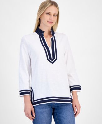 Nautica Jeans - Women's Cotton Contrast-Trim Tunic Top