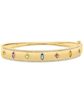 EFFY Collection - Multi-Gemstone (7/8 ct. t.w.) & Diamond (3/8 ct. t.w.) Mixed-Cut Bangle Bracelet in 14k Gold-Plated Sterling Silver