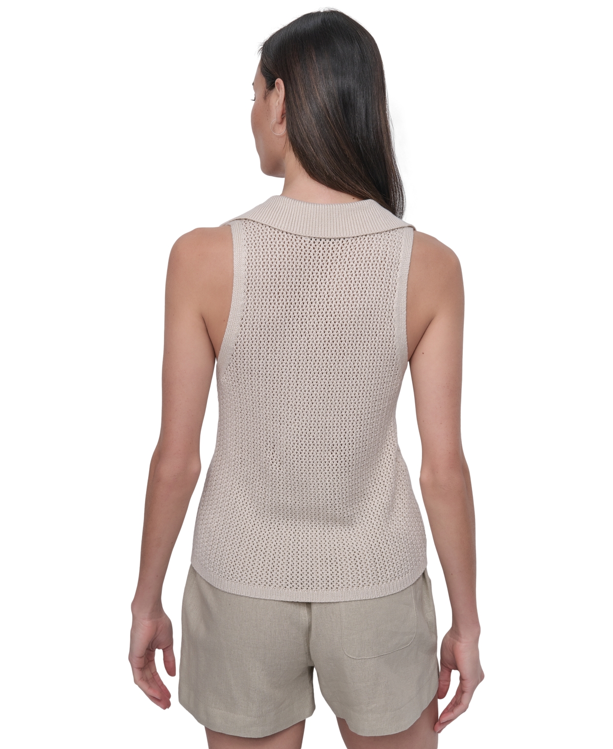DKNY JEANS WOMEN'S POLO COLLAR SLEEVELESS SWEATER 
