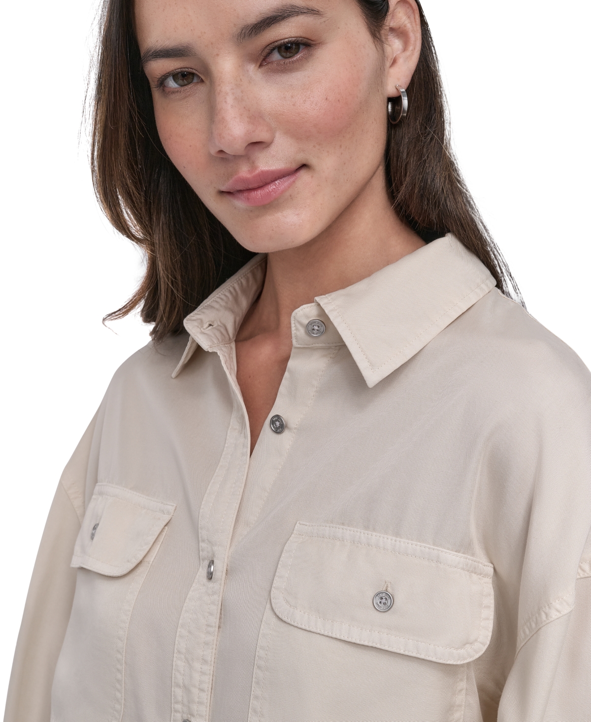 DKNY JEANS WOMEN'S CROPPED FLAP-POCKET SHIRT 