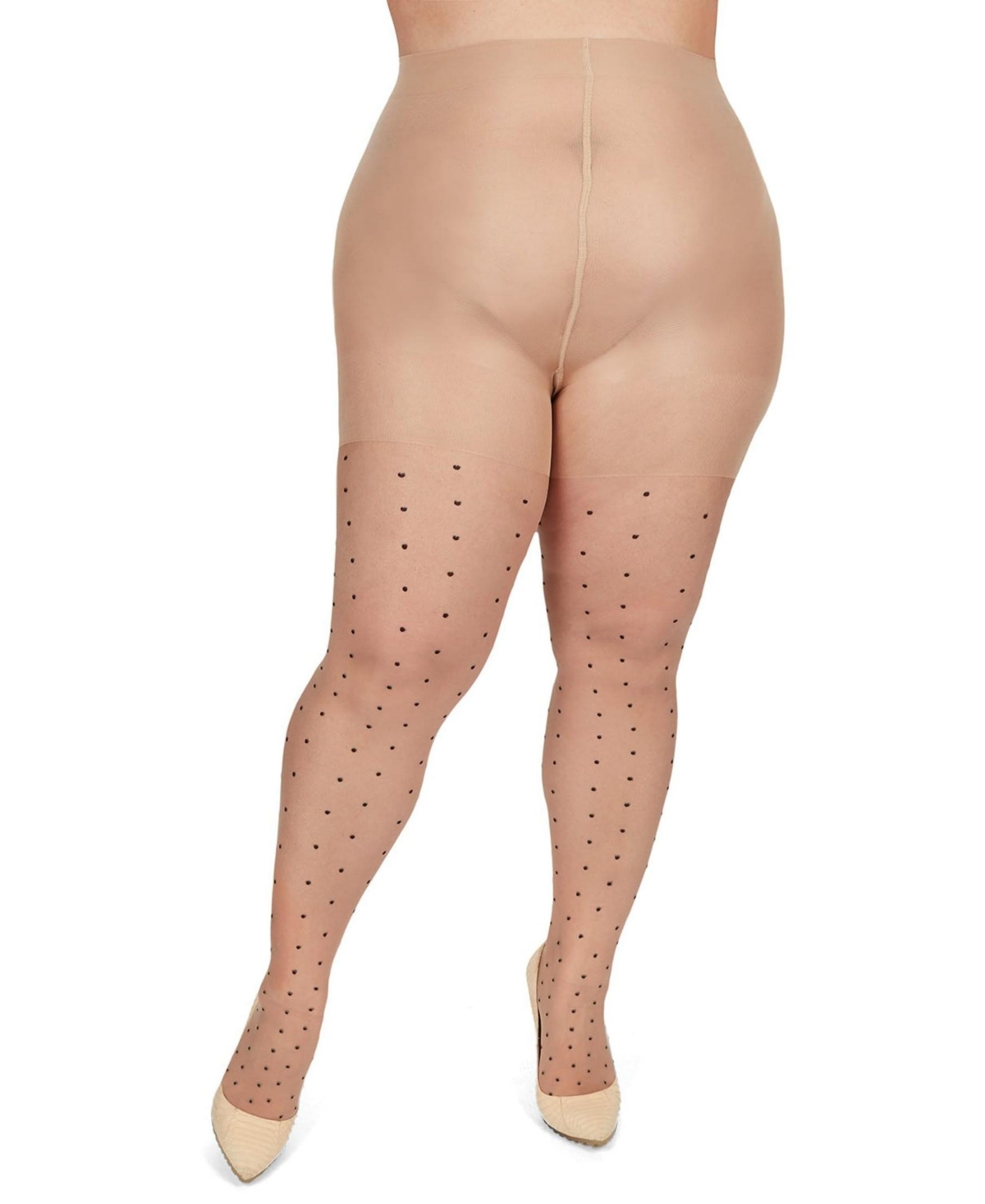 Memoi Women's Pindot Sheer Curvy Control Top Tights Mm-2301 In Nude-black