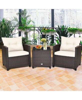 3PCS Patio Outdoor Rattan Conversation Set Garden Yard w/ Cushions Coffee Table