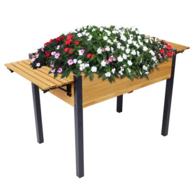 52.7inch x 23.6inch x 29.5inch Raised Garden Bed Metal Leg Wood Planter Box with Folding Storage Shelf