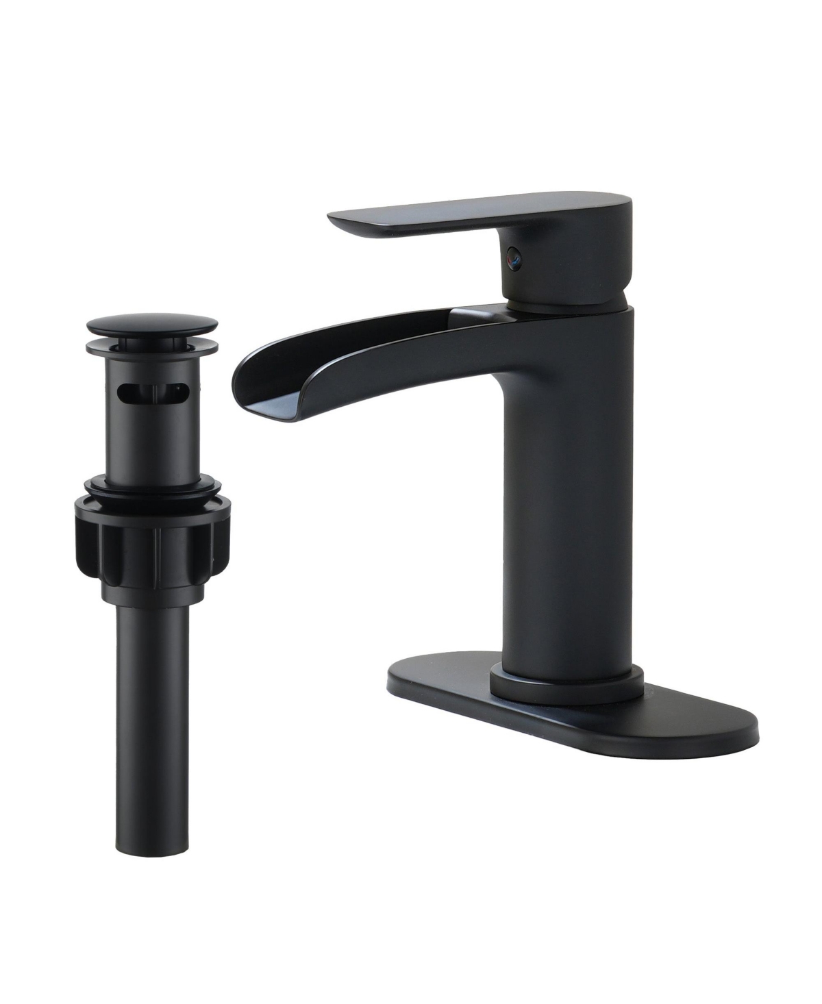 Elegant Single Hole Bathroom Faucet with Pop-Up Drain - Solid Brass Spout, Zinc Alloy Handle, Decorative Base Plate for 1 or 3-Hole Installation - Mat