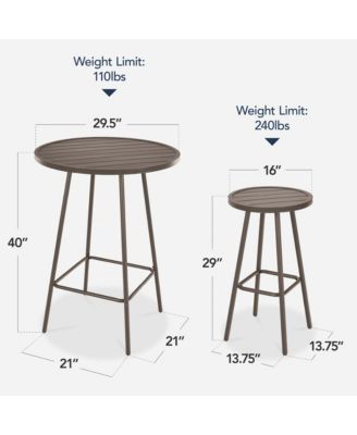 3-Piece Steel Patio Bar Height Round Bistro Set w/ Backless Stools, Slatted Design
