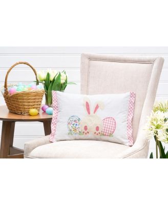 Happy Bunny Eggs Embroidered Spring Easter Themed Accent Pillow, 13" x 18"