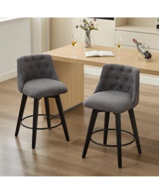  Set of 2  Linen Upholstered, Tufted Back  25" Swivel   Counter Height Stools