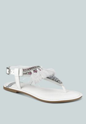 Rag and Co Womens Risha Genuine Leather Tassel Sandals