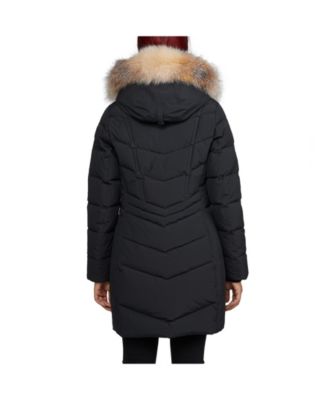 Women's January Down Chevron Puffer with Detachable Hood Faux Fur