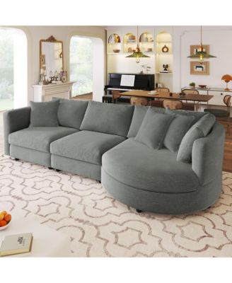 Three Indoor Cushioned Combination Sofas with Three Pillows and Curved Seat, for Living Room, Study Room, and Apartment