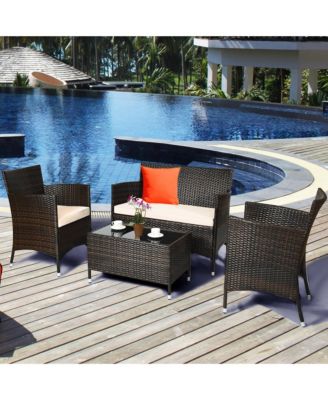 8PCS Rattan Patio Furniture Set Cushioned Sofa Chair Coffee Table
