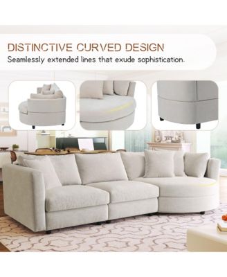 Three Indoor Cushioned Combination Sofas with Three Pillows and Curved Seat, for Living Room, Study Room, and Apartment