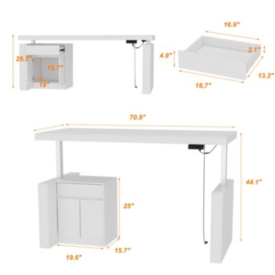 L-Shaped 70.9 in. W Adjustable Height Desk Ergonomic Stand-up Desk White Home Office Sit with Memory Preset Controller
