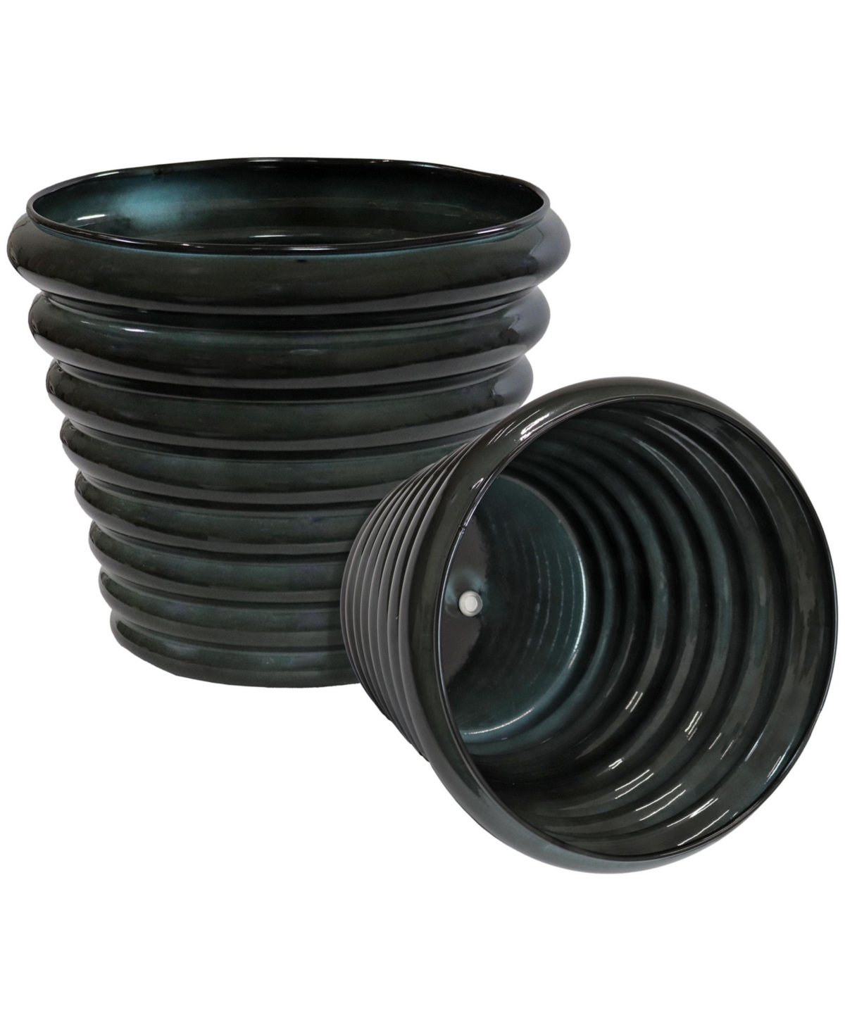 Molly 12.5&#x22; Metal Outdoor Plant Pot Set with Drainage Holes and Rubber Plugs - Matte Gray - Set of 2 - Matte gray