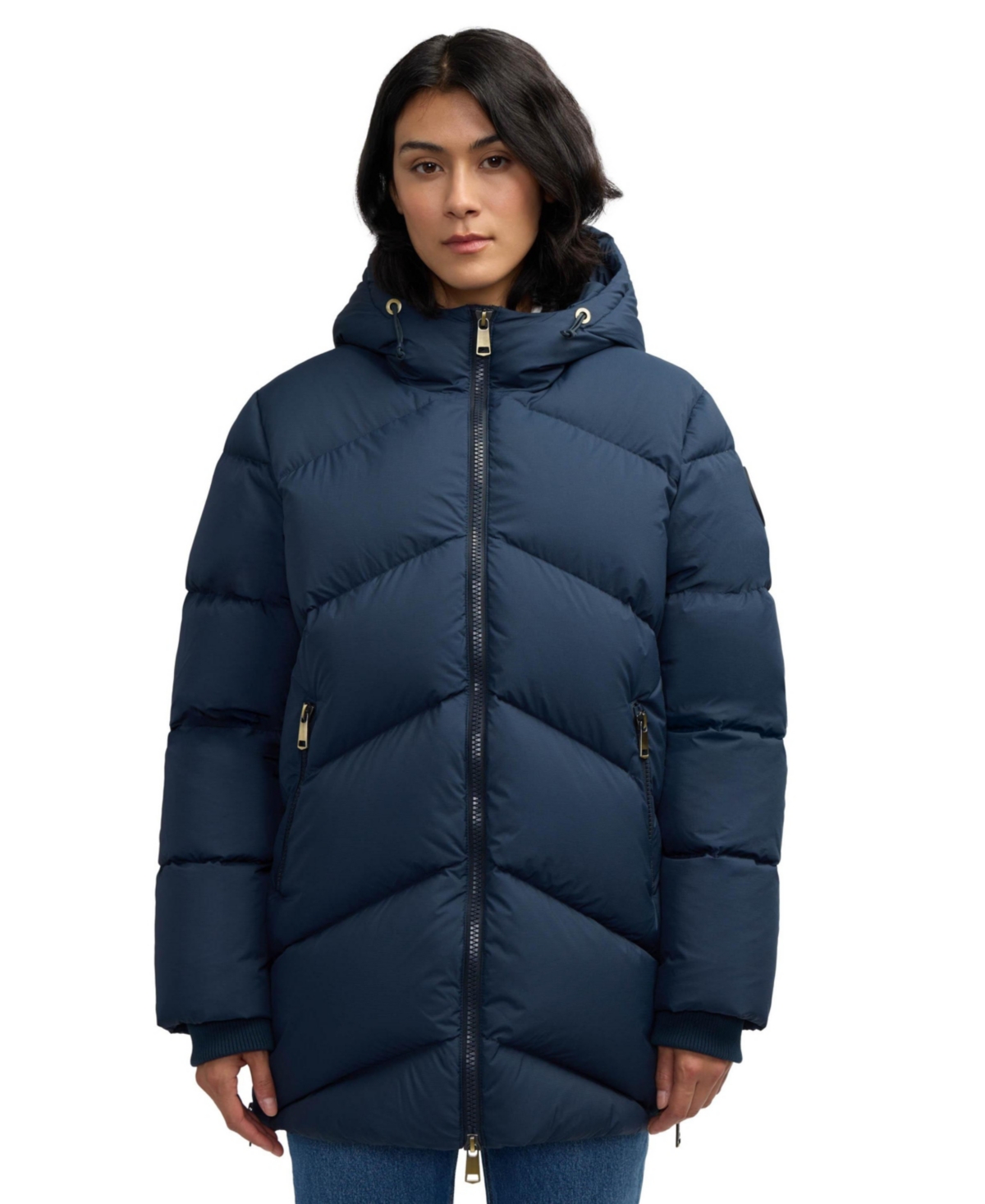 Women's Fallon Boxy Inverted Chevron Quilted Puffer - Navy